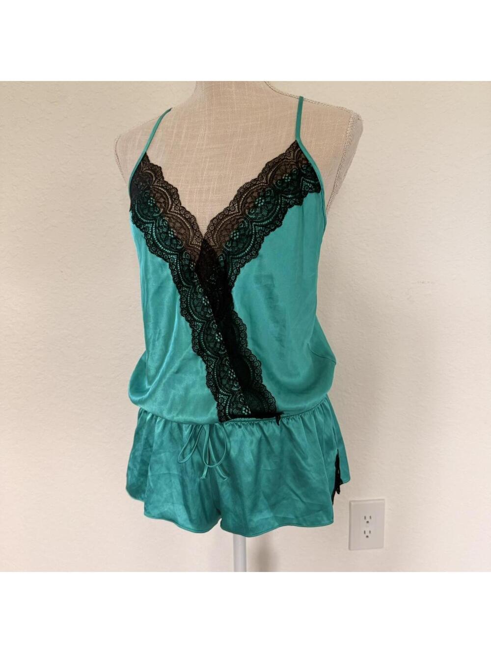 Victoria’s Secret Teal Satin Lace Teddy Romper